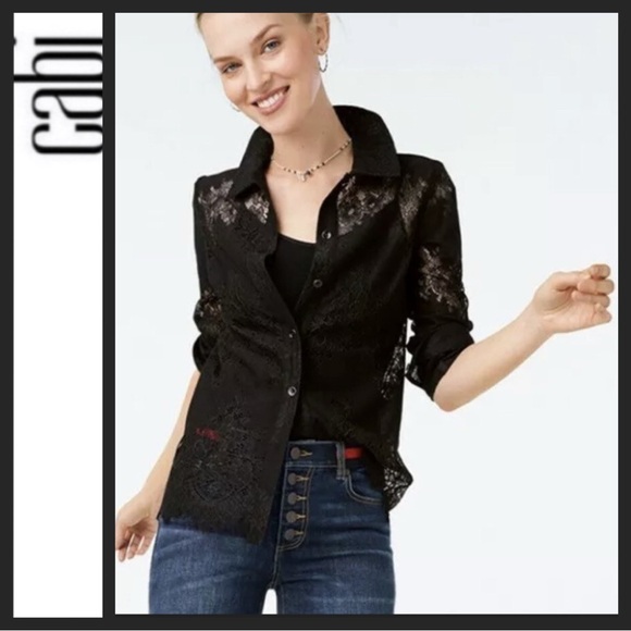 CAbi Black Lace Button Down Shirt - Picture 2 of 12
